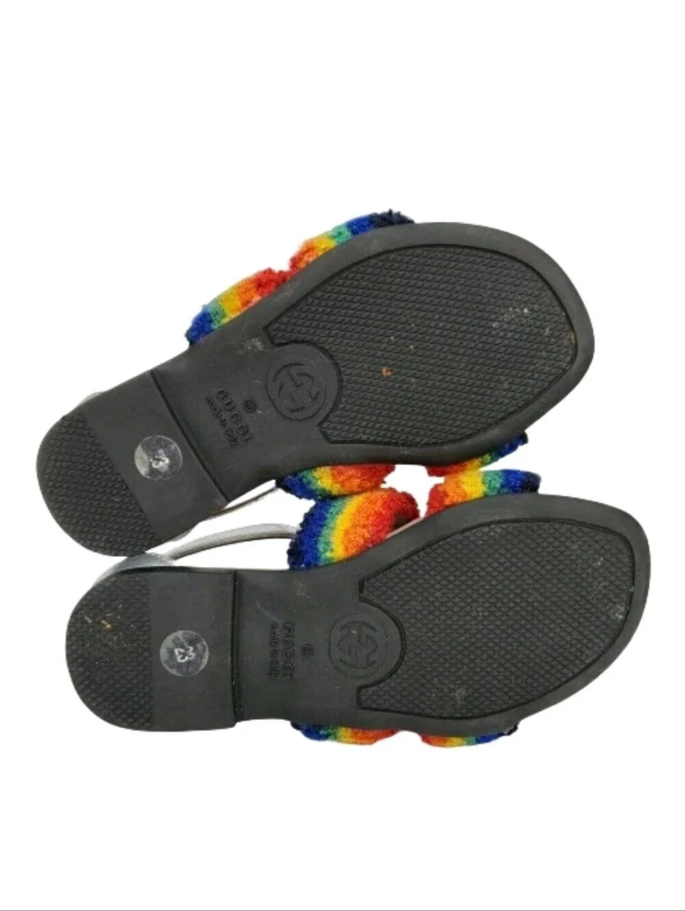 Gucci Kids Rainbow Terrycloth & Metallic Silver Leather Sandals